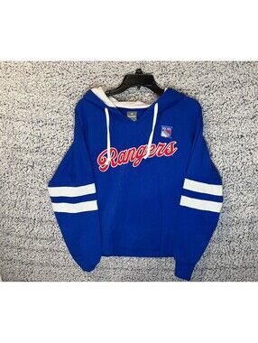 New York Rangers Fanatics Womens L Hoodie Blue NHL Hockey Pullover EUC